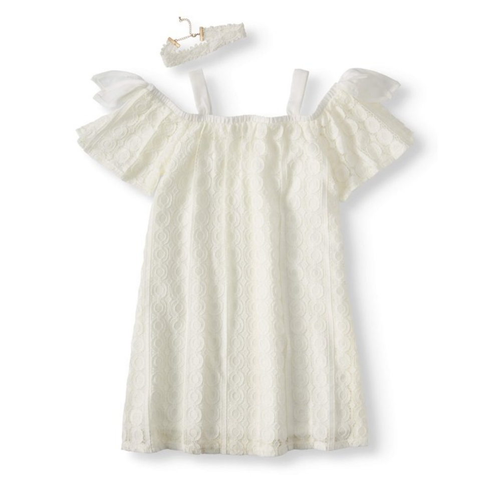 My Michelle Girls Sz 12 Lace Crochet Dress With Lace Choker Necklace (Big Girls)